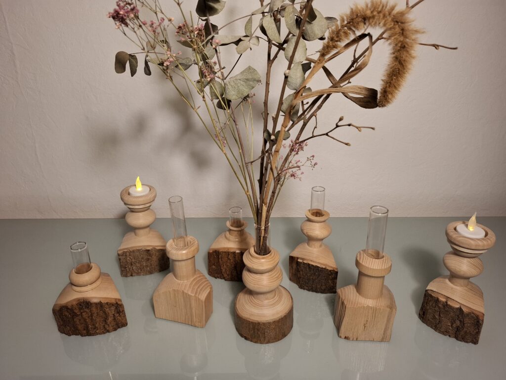 Les soliflores en bois tourné : Élégance Naturelle et Artisanal, soliflore artisanal, soliflore pièce unique, soliflore déco champêtre, soliflore style bohème