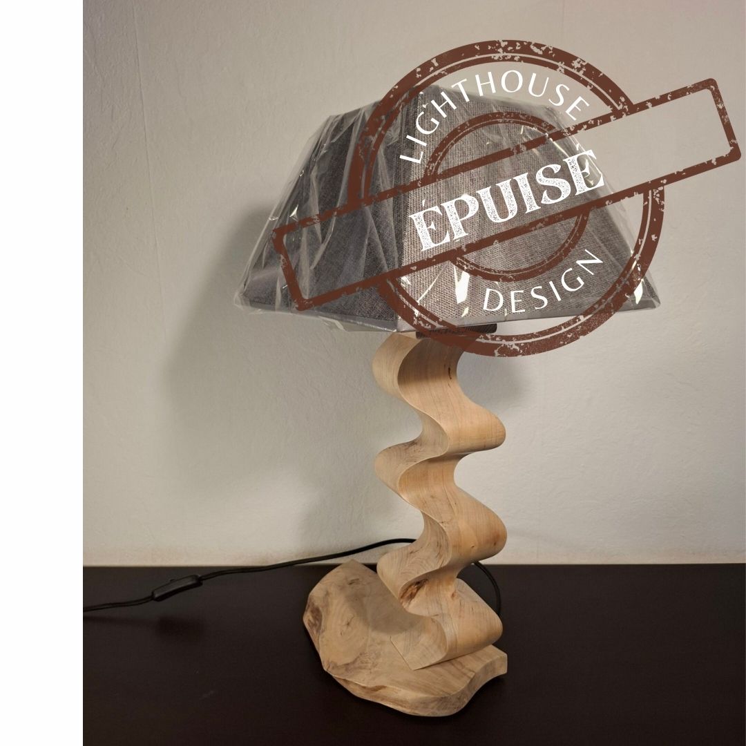 Lampe à Poser Artisanale en Bois - pied ondulé