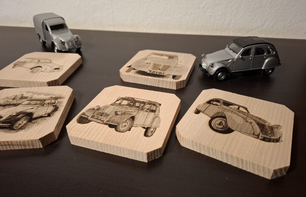 Sous-verres en bois thème 2CV Citroën
