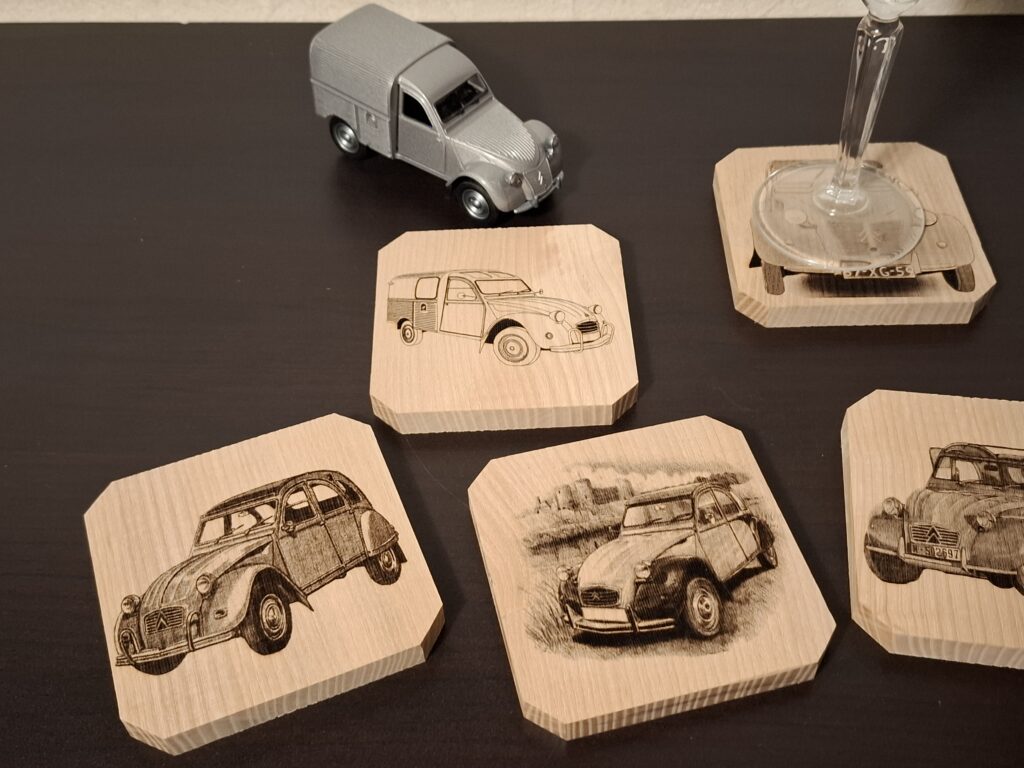 Sous-verres en bois thème 2CV Citroën