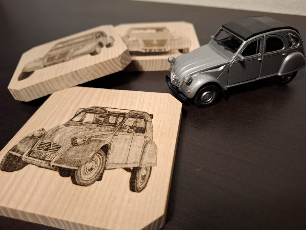 Sous-verres en bois thème 2CV Citroën